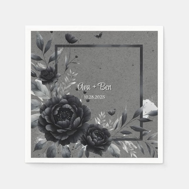 Gothic Black Floral Wedding Napkin (Front)