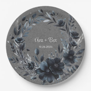 Gothic Black Floral Wedding Paper Plate