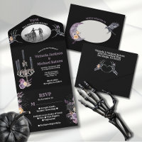 Gothic Black Floral Wedding Photo All In One Invit