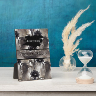 Gothic Black Floral Wedding Table Top Plaque