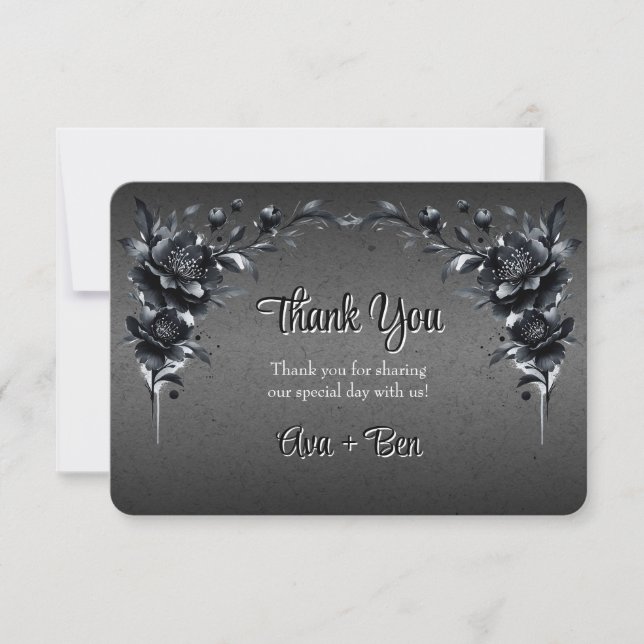 Gothic Black Floral Wedding Thank You Card (Front)