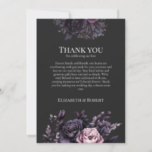 Gothic Black Floral Wedding Thank You Card