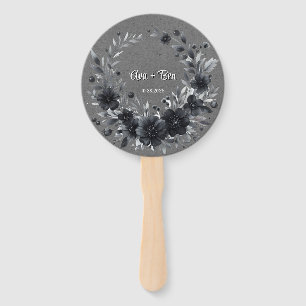 Gothic Black Floral Wedding Thank You Hand Fan