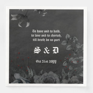 Gothic Black Floral White Lettering Wedding Napkin