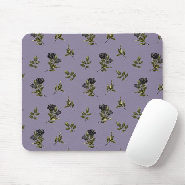 Gothic Black Flower Pattern Mouse Mat (With Mouse)