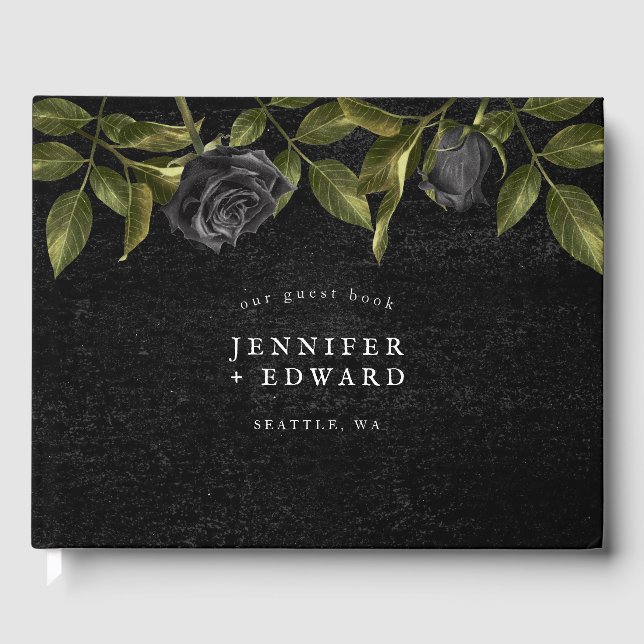 Gothic Black Flower Wedding Guest Book (Front)