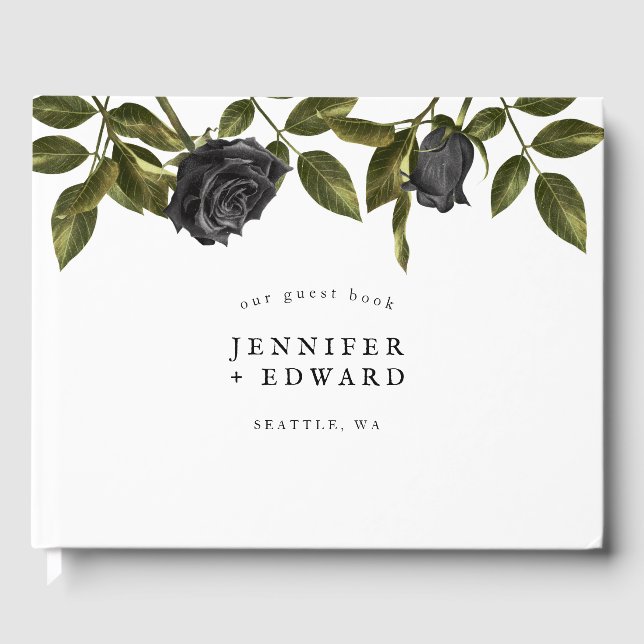 Gothic Black Flower Wedding White Guest Book (Front)