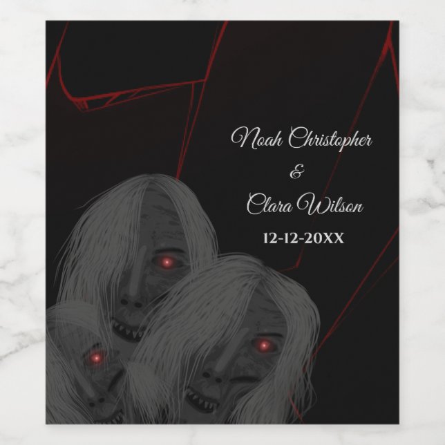 Gothic Black Ghosts- Dark Moody Halloween Wine Label (Single Label)