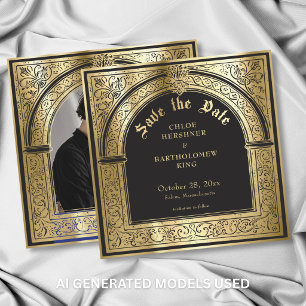 Gothic Black Gold Mediaeval Photo Wedding Save The Date