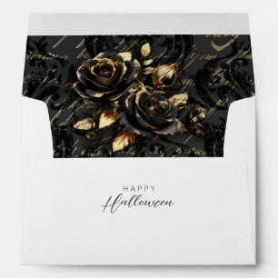 Gothic black gold rose damask elegant Halloween Envelope