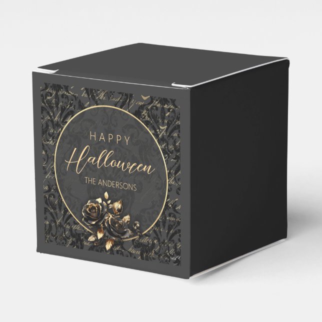 Gothic black gold rose damask elegant Halloween Favour Box (Front Side)