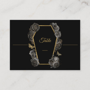 Gothic Black & Gold Roses Coffin Wedding Pattern Place Card