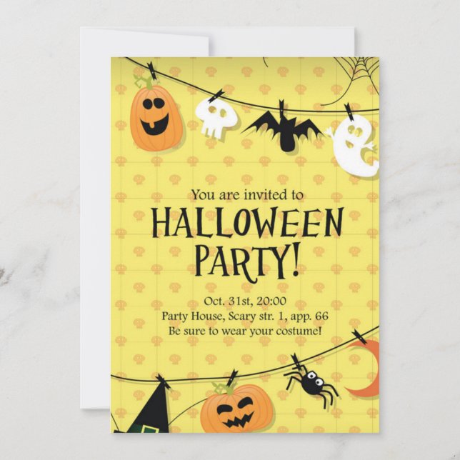Gothic Black Gold Skull Halloween Costume Party Invitation (Back)
