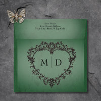 Gothic Black & Green Filigree Heart Wedding