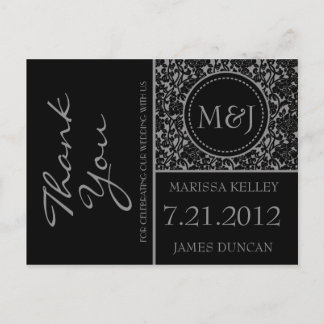 Gothic Black/Grey Flourish Thank You Postcard