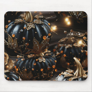 GOTHIC BLACK HALLOWEEN PUMPKINS WITH GOLD LEAVES MOUSE MAT