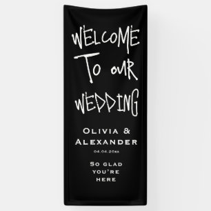 Gothic Black Halloween Wedding Welcome Sign, Linen Banner
