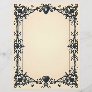 Gothic Black Heart Stationery Paper Custom Letterhead