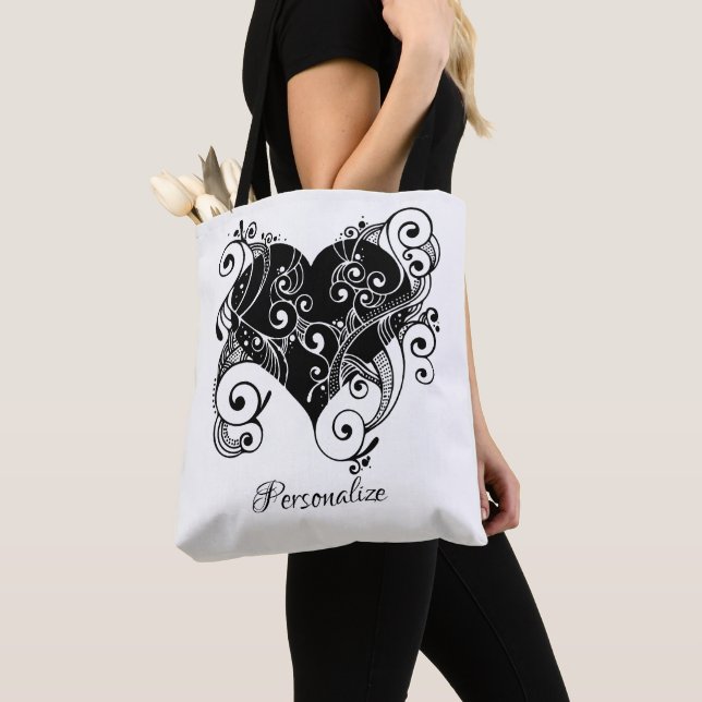 Gothic Black Heart Tattoo Art Design Personalised Tote Bag (Close Up)