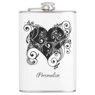Gothic Black Heart Tattoo Art Design Personalized Hip Flask