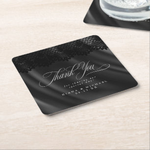 Gothic Black Lace & Satin Wedding ID866 Square Paper Coaster