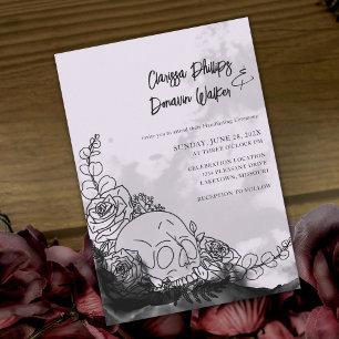 Gothic Black & Lavender Skull Roses Handfasting Invitation
