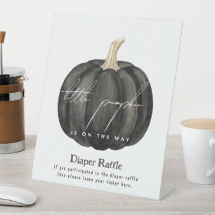 Gothic Black Little Pumpkin On Way Diaper Raffle  Pedestal Sign
