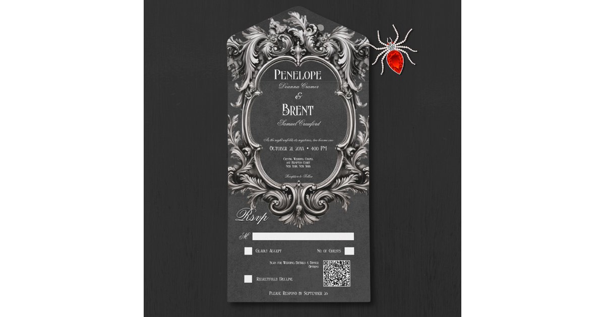Gothic Black Moody Victorian Frame QR Code All In One Invitation | Zazzle