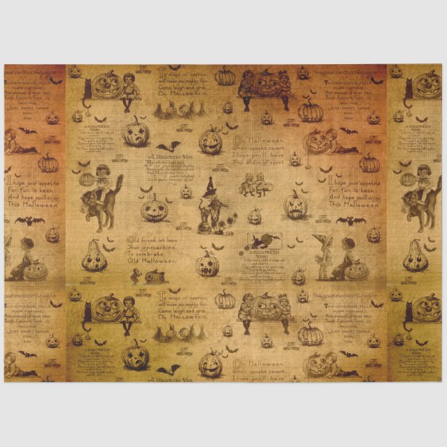 Gothic Black Orange Crow Decoupage Tissue Paper (Front)