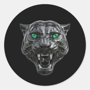 Gothic Black Panther Liquid Chrome Emerald Eyes Vi Classic Round Sticker