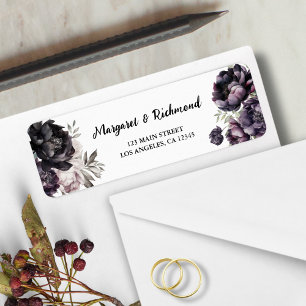 Gothic Black Peonies Floral Wedding Return Address