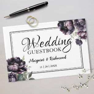 Gothic Black Peony Vintage Goth Wedding Guest Book