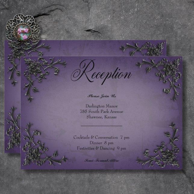 Gothic Black & Purple Filigree Heart Reception Enclosure Card (Gothic Black & Purple Filigree Heart Reception Enclosure Card)