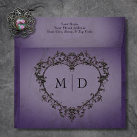 Gothic Black & Purple Filigree Heart Wedding