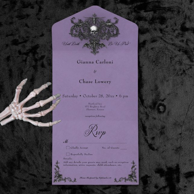 Gothic Black & Purple Halloween Filigree No Dinner All In One Invitation (Gothic Black & Purple Halloween Filigree No Dinner All In One Invitation)