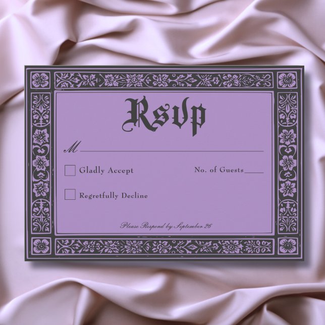 Gothic Black Purple Mediaeval Until Death Wedding RSVP Card (Gothic Black Purple Medieval Until Death Wedding RSVP Card)