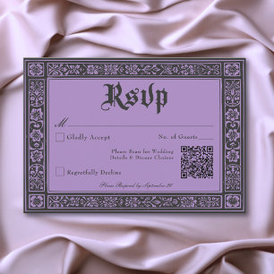 Gothic Black Purple Medieval Until Death Wedding RSVP Card