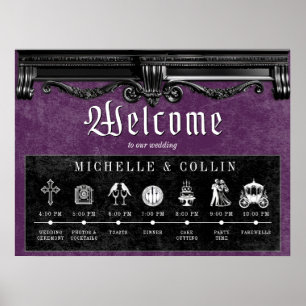 Gothic Black & Purple Order of Events Wedding Poster
