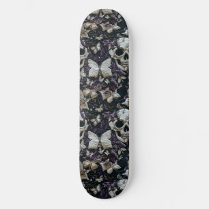 Gothic Black Purple Skulls and Moths Skateboard