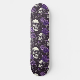 Gothic Black Purple Skulls and Roses Skateboard