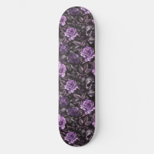 Gothic Black Purple Skulls and Roses Skateboard