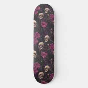 Gothic Black Purple Skulls and Roses Skateboard