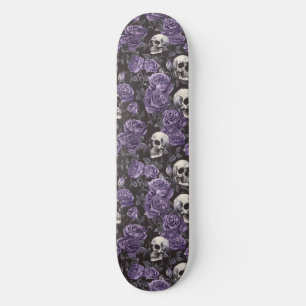 Gothic Black Purple Skulls and Roses Skateboard