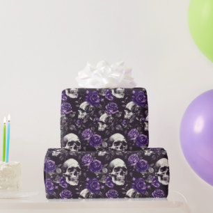 Gothic Black Purple Skulls Roses Wrapping Paper