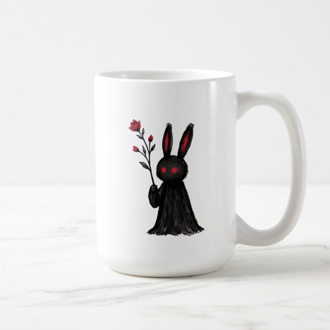 Gothic Black Rabbit Red Rose Emo Bunny Aesthetic Coffee Mug (Right)