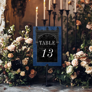 Gothic Black Raven & Black Arch Blue Wedding Table Number