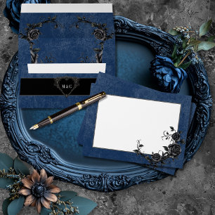 Gothic Black Raven & Black Roses Blue Wedding Envelope