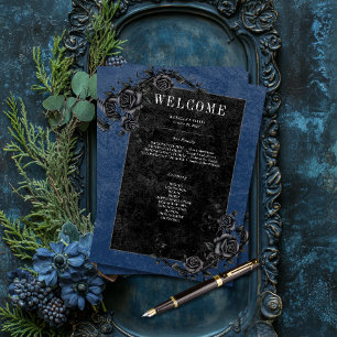 Gothic Black Raven & Black Roses Blue Wedding Programme