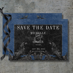 Gothic Black Raven & Black Roses Blue Wedding Save The Date