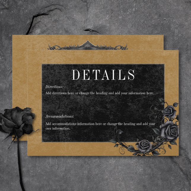 Gothic Black Raven & Black Roses Gold Details Enclosure Card (Gothic Black Raven & Black Roses Gold Details Enclosure Card)